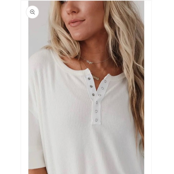Luci Ribbed Henley Top - Ivory - Picture 4 of 6